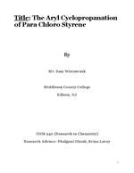 The Aryl Cyclopropanation of Para Chloro Styrene
